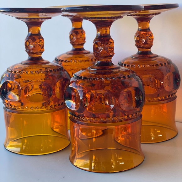 1960s Amber Set of 4 King’s Crown Thumbprint Wine Goblets - Picture 3 of 7